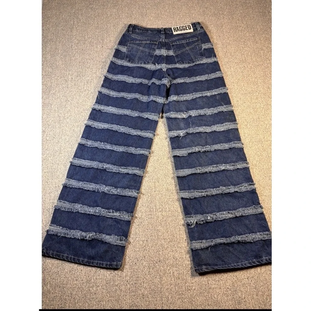 Ragged Jeans Y2K Wide Leg Blue Denim Striped Jeans Womens Size 26 - Picture 4 of 8
